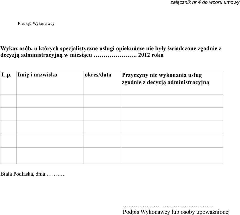 administracyjną w miesiącu. 2012 roku L.p.