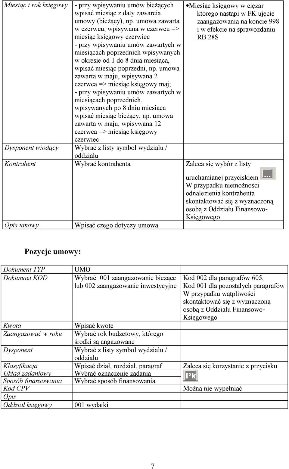 poprzedni, np. umowa zawarta w maju, wpisywana 2 czerwca => miesiąc księgowy maj; - przy wpisywaniu umów zawartych w miesiącach poprzednich, wpisywanych po 8 dniu miesiąca wpisać miesiąc bieżący, np.