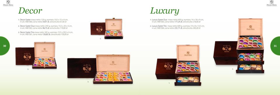 MB1582, cena netto 96,75 zł, cena brutto 119,00 zł Luxury Luxury Easter Duo masa netto 400 g, wymiary 14 x 18 x 9 cm, nr art.
