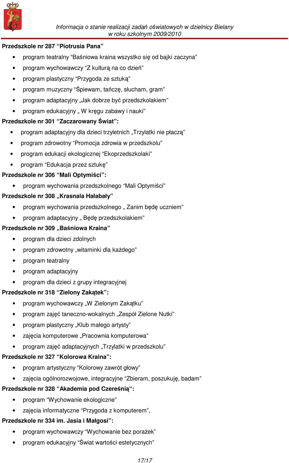 nr 301 Zaczarowany Świat : program adaptacyjny dla dzieci trzyletnich Trzylatki nie płaczą program zdrowotny Promocja zdrowia w przedszkolu program edukacji ekologicznej Ekoprzedszkolaki program