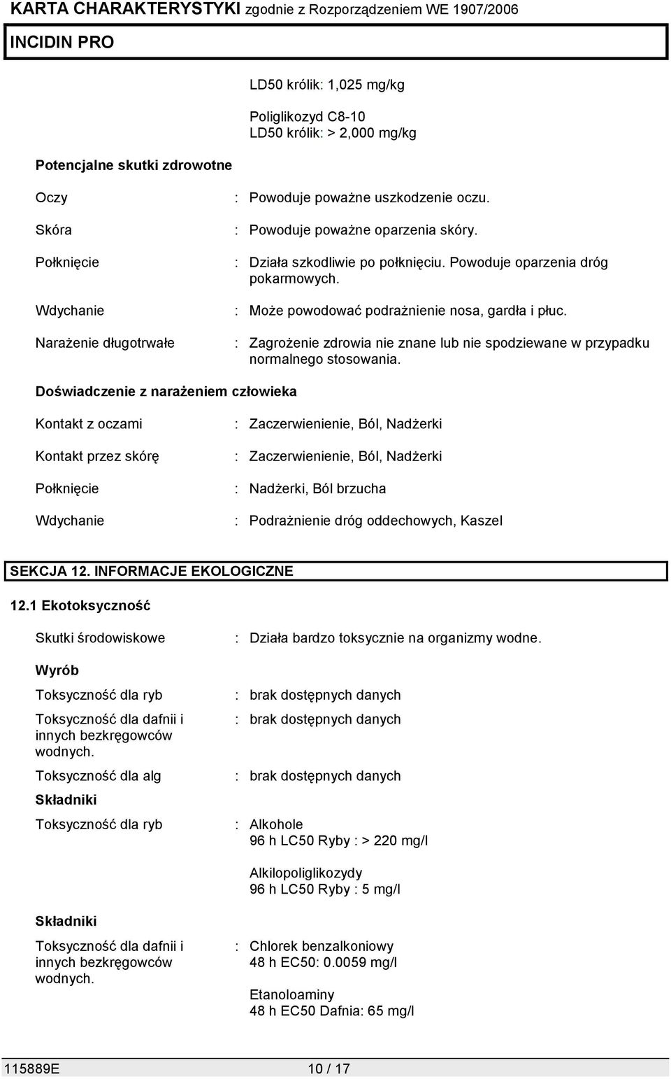 : Zagrożenie zdrowia nie znane lub nie spodziewane w przypadku normalnego stosowania.