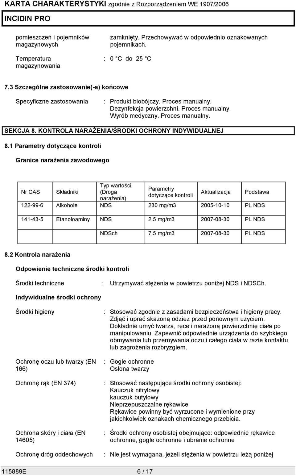 KONTROLA NARAŻENIA/ŚRODKI OCHRONY INDYWIDUALNEJ 8.