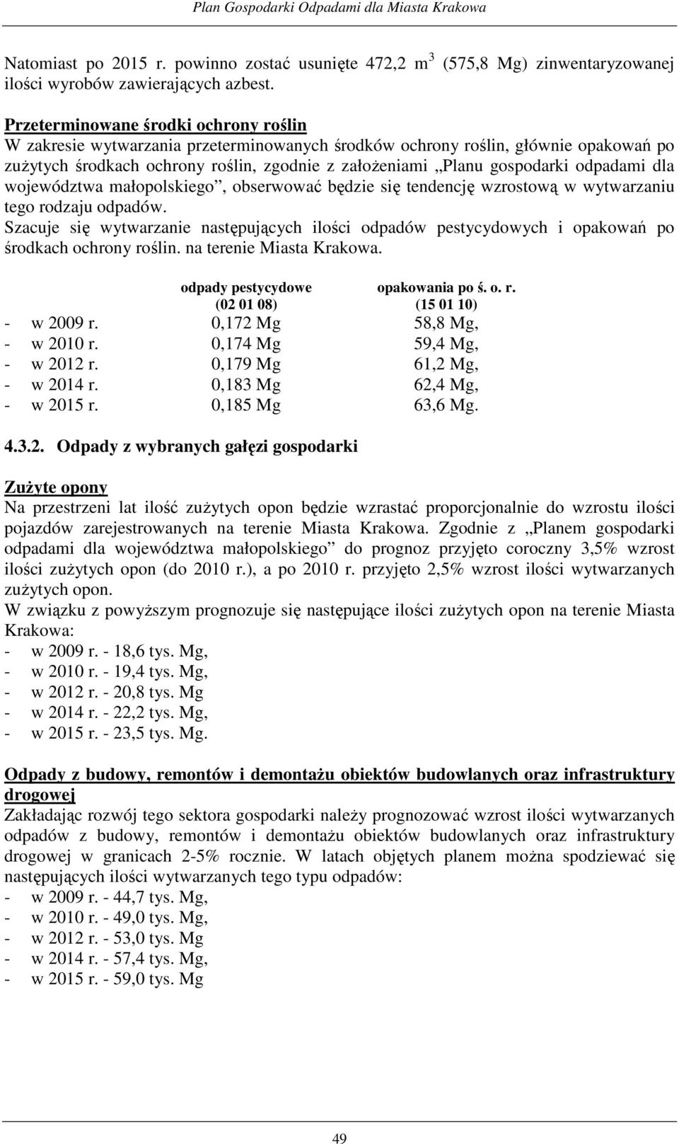 odpadami dla województwa małopolskiego, obserwować będzie się tendencję wzrostową w wytwarzaniu tego rodzaju odpadów.