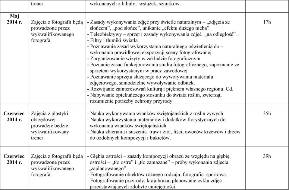 - Poznawanie zasad wykorzystania naturalnego oświetlenia do wykonania prawidłowej ekspozycji sceny fotografowanej.