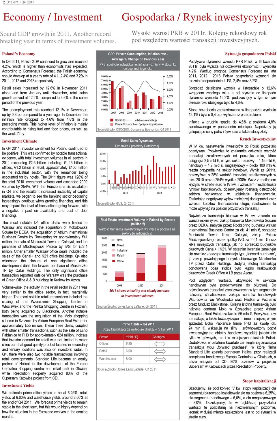 2%, which is higher than economists had expected. According to Consensus Forecast, the Polish economy should develop at a yearly rate of 4.1, 2.4% and 3.2% in 211, 212 and 213 respectively.