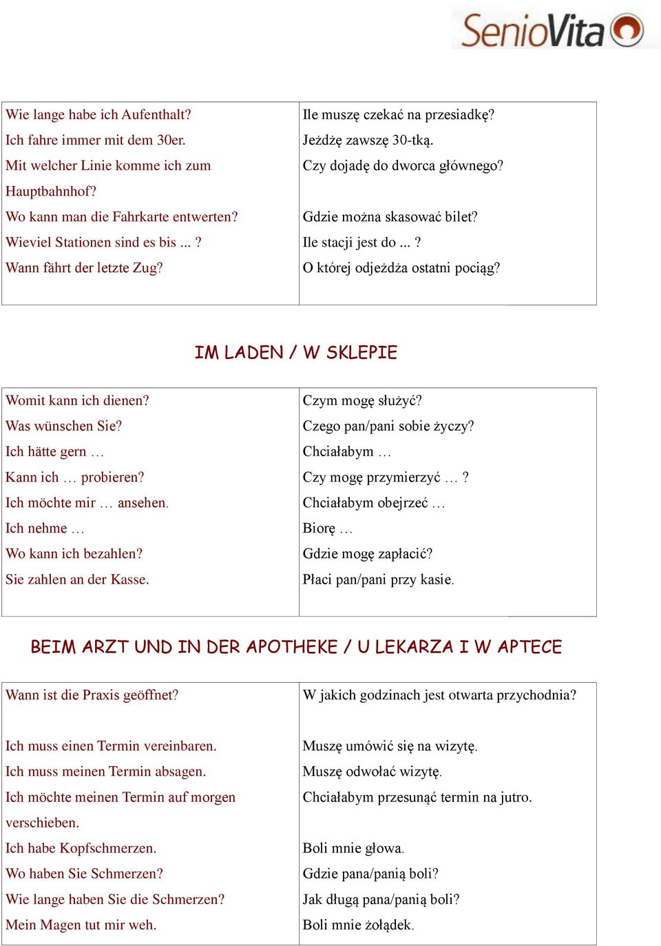 IM LADEN / W SKLEPIE Womit kann ich dienen? Was wünschen Sie? Ich hätte gern Kann ich probieren? Ich möchte mir ansehen. Ich nehme Wo kann ich bezahlen? Sie zahlen an der Kasse. Czym mogę służyć?