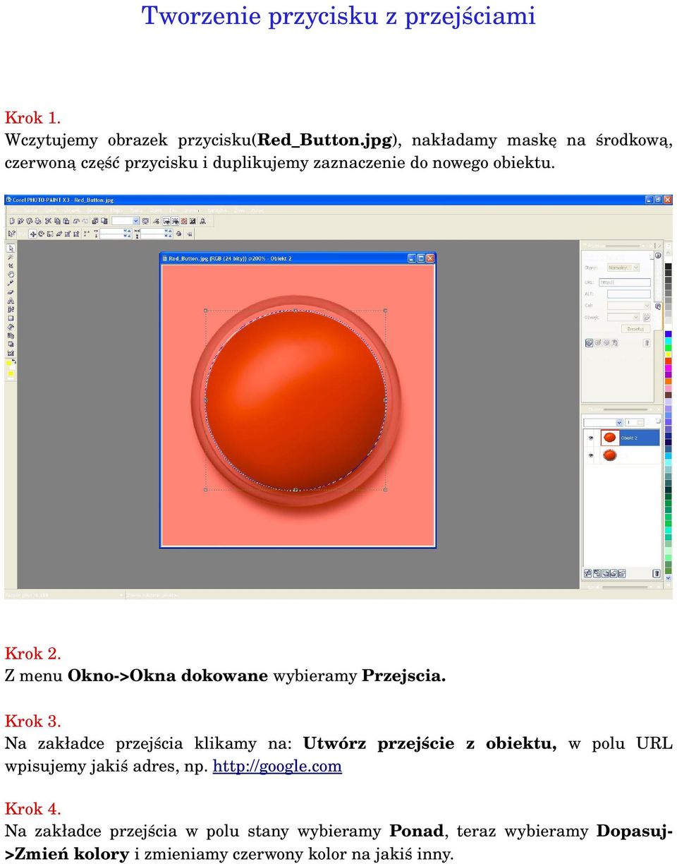 Z menu Okno >Okna dokowane wybieramy Przejscia. Krok 3.