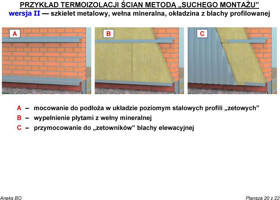 podłoża w układzie poziomym stalowych profili zetowych B wypełnienie płytami z