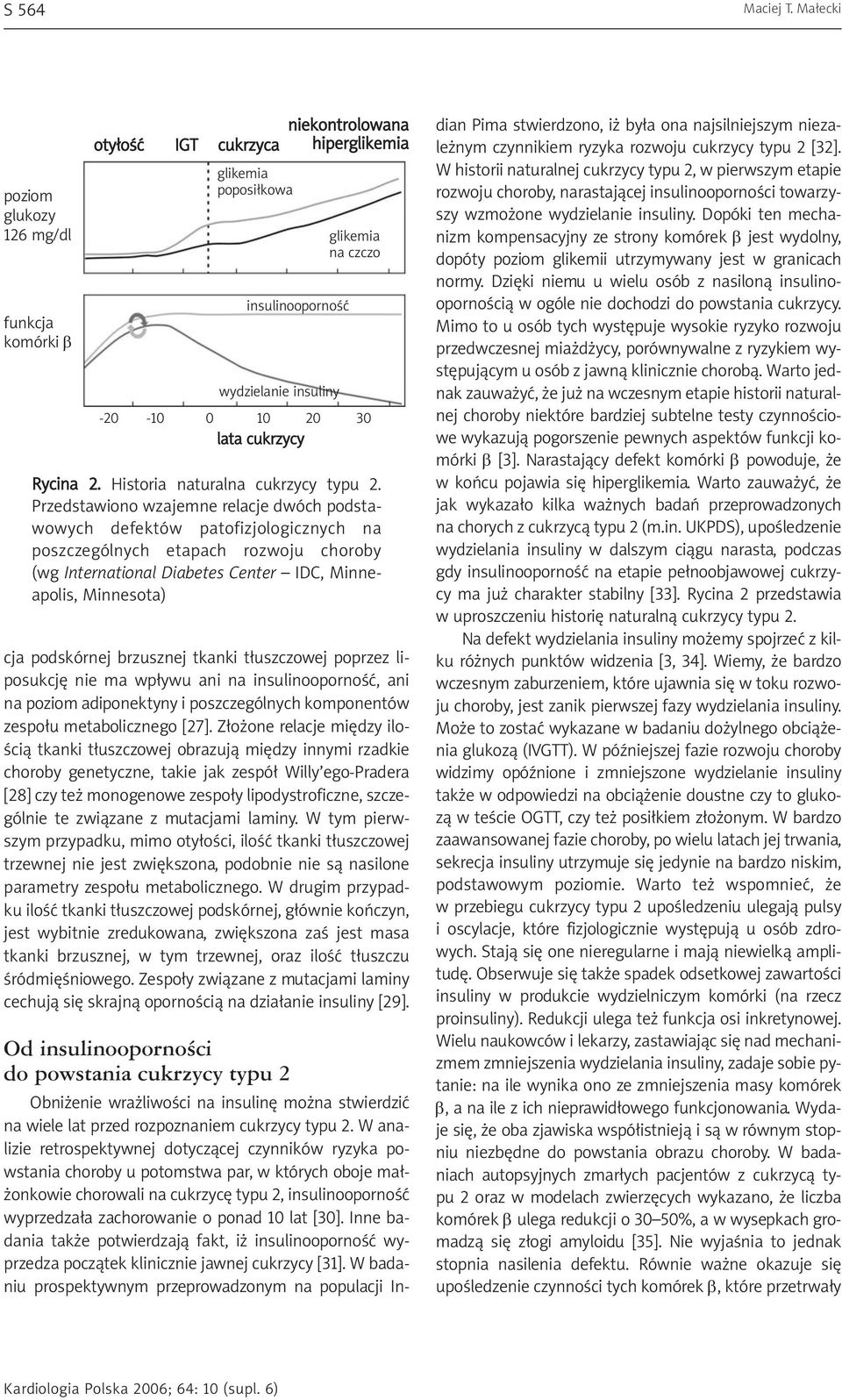 Przedstawiono wzajemne relacje dwóch podstawowych defektów patofizjologicznych na poszczególnych etapach rozwoju choroby (wg International Diabetes Center IDC, Minneapolis, Minnesota) cja podskórnej