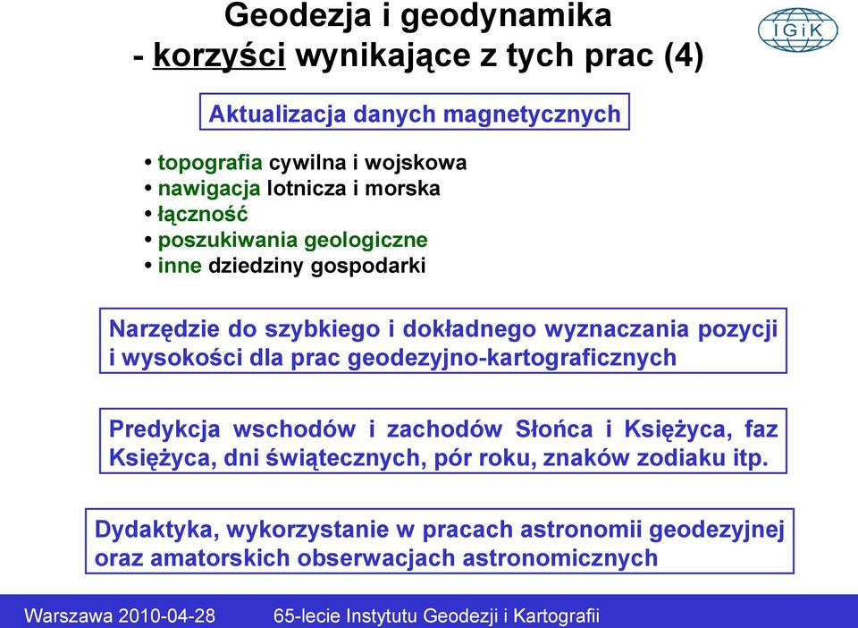 wysokości dla prac geodezyjno-kartograficznych Predykcja wschodów i zachodów Słońca i Księżyca, faz Księżyca, dni świątecznych,