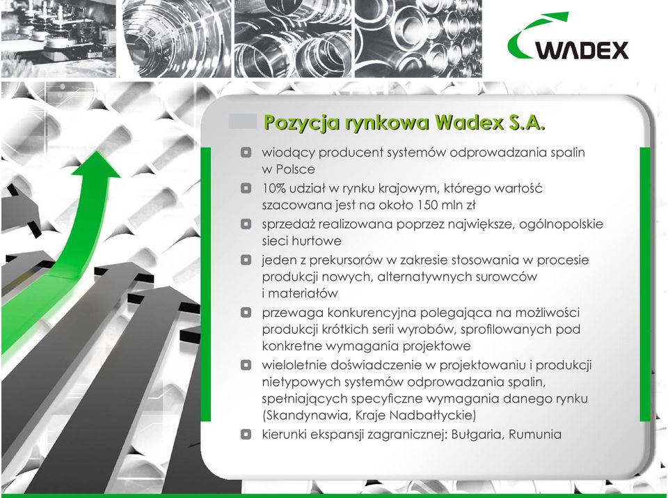 największe, ogólnopolskie sieci hurtowe jeden z prekursorów w zakresie stosowania w procesie produkcji nowych, alternatywnych surowców i materiałów przewaga konkurencyjna