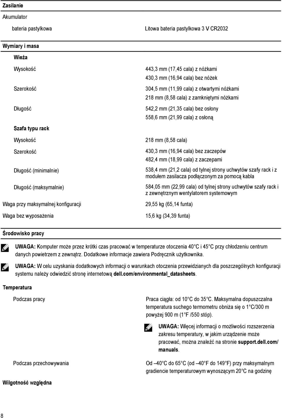 Długość (maksymalnie) Waga przy maksymalnej konfiguracji Waga bez wyposażenia 218 mm (8,58 cala) 430,3 mm (16,94 cala) bez zaczepów 482,4 mm (18,99 cala) z zaczepami 538,4 mm (21,2 cala) od tylnej