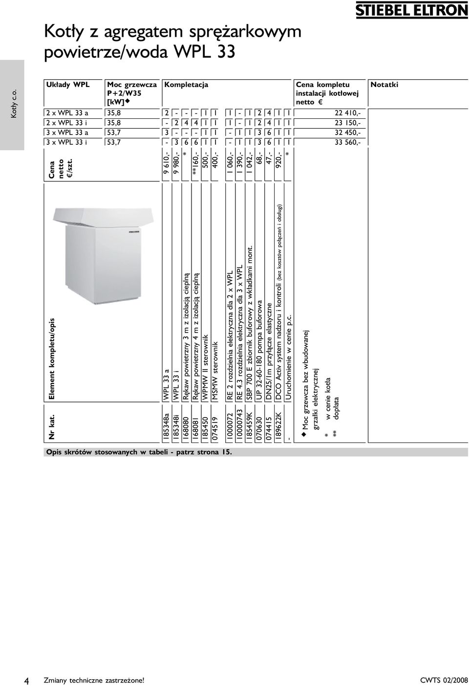 185348a WPL 33 a 9 610,- 185348i WPL 33 i 9 980,- 168080 Rękaw powietrzny 3 m z izolacją cieplną * 168081 Rękaw powietrzny 4 m z izolacją cieplną **160,- 185450 WPMW II sterownik 500,- 074519 MSMW