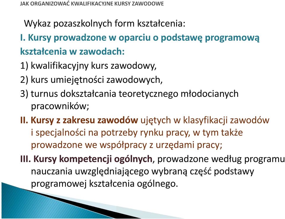 zawodowych, 3) turnus dokształcania teoretycznego młodocianych pracowników; II.