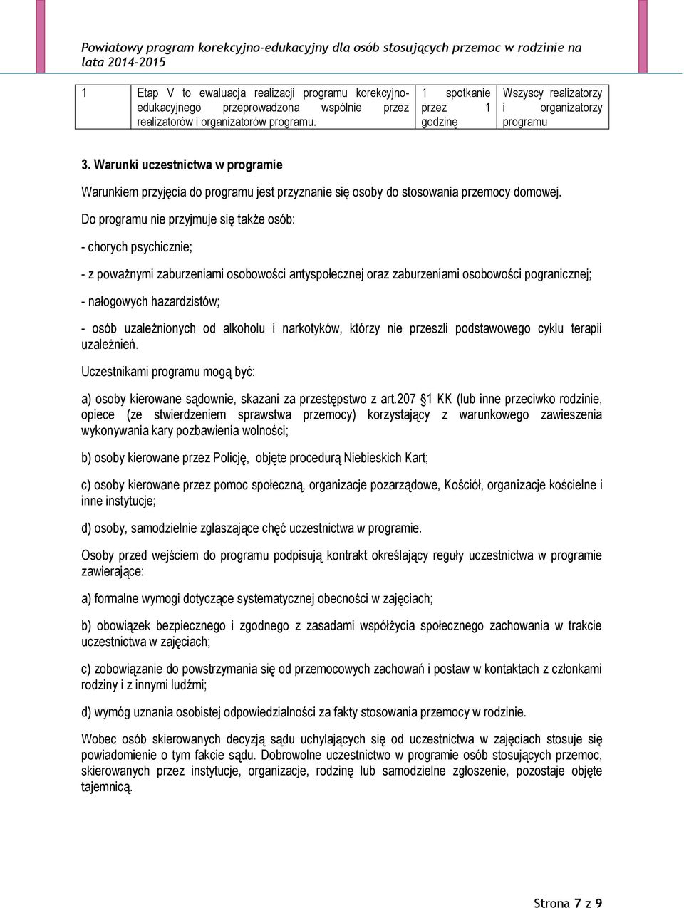 Do programu nie przyjmuje się także osób: - chorych psychicznie; - z poważnymi zaburzeniami osobowości antyspołecznej oraz zaburzeniami osobowości pogranicznej; - nałogowych hazardzistów; - osób