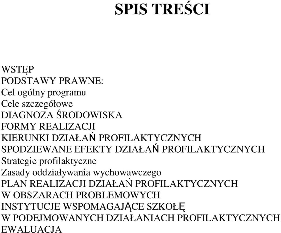 profilaktyczne Zasady oddziaływania wychowawczego PLAN REALIZACJI DZIAŁAŃ PROFILAKTYCZNYCH W