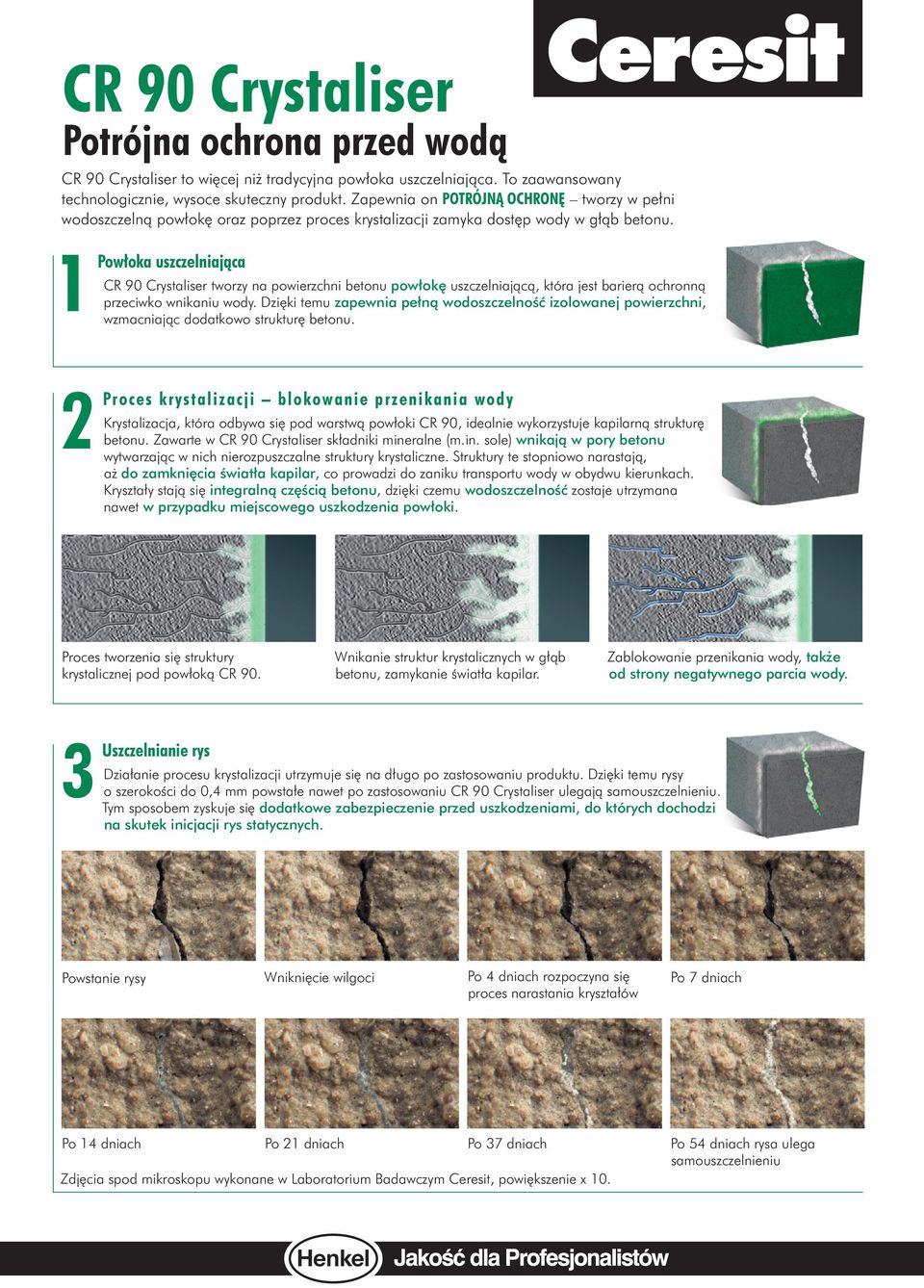 1Powłoka uszczelniająca CR 90 Crystaliser tworzy na powierzchni betonu powłokę uszczelniającą, która jest barierą ochronną przeciwko wnikaniu wody.