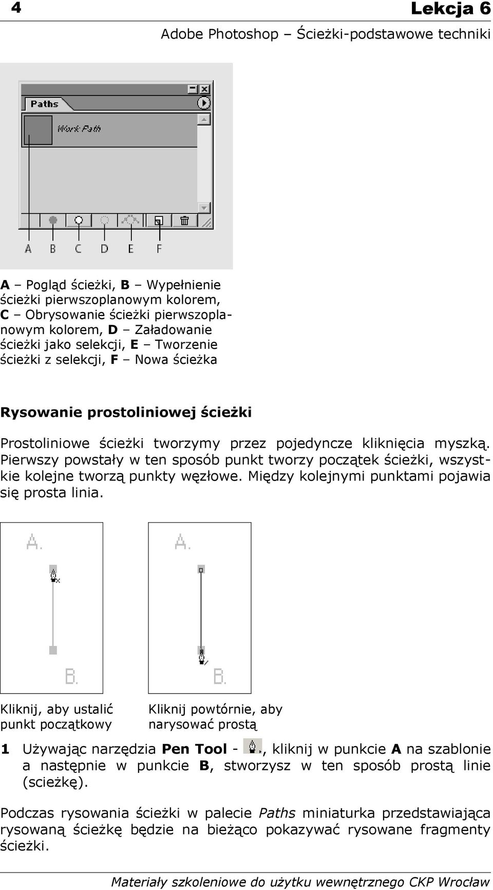 Pierwszy powstały w ten sposób punkt tworzy początek ścieżki, wszystkie kolejne tworzą punkty węzłowe. Między kolejnymi punktami pojawia się prosta linia.