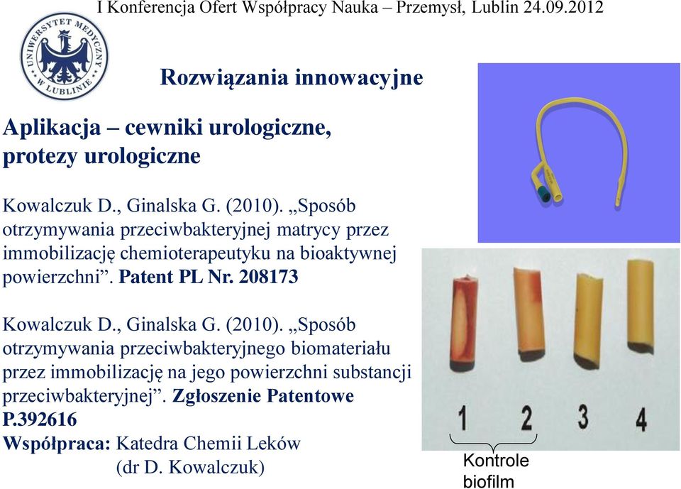 Sposób otrzymywania przeciwbakteryjnej matrycy przez immobilizację chemioterapeutyku na bioaktywnej powierzchni. Patent PL Nr.