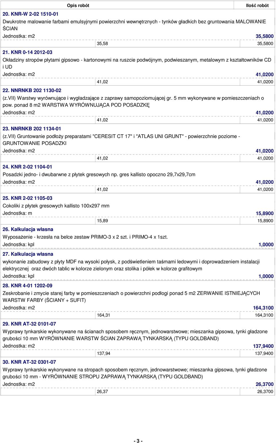 NNRNKB 202 1130-02 41,02 41,0200 (z.vii) Warstwy wyrównujące i wygładzające z zaprawy samopoziomującej gr. 5 mm wykonywane w pomieszczeniach o pow.