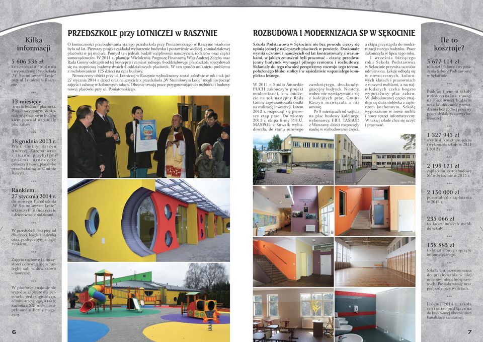 PRZEDSZKOLE przy LOTNICZEJ w RASZYNIE ROZBUDOWA I MODERNIZACJA SP W SĘKOCINIE O konieczności przebudowania starego przedszkola przy Poniatowskiego w Raszynie wiadomo było od lat.