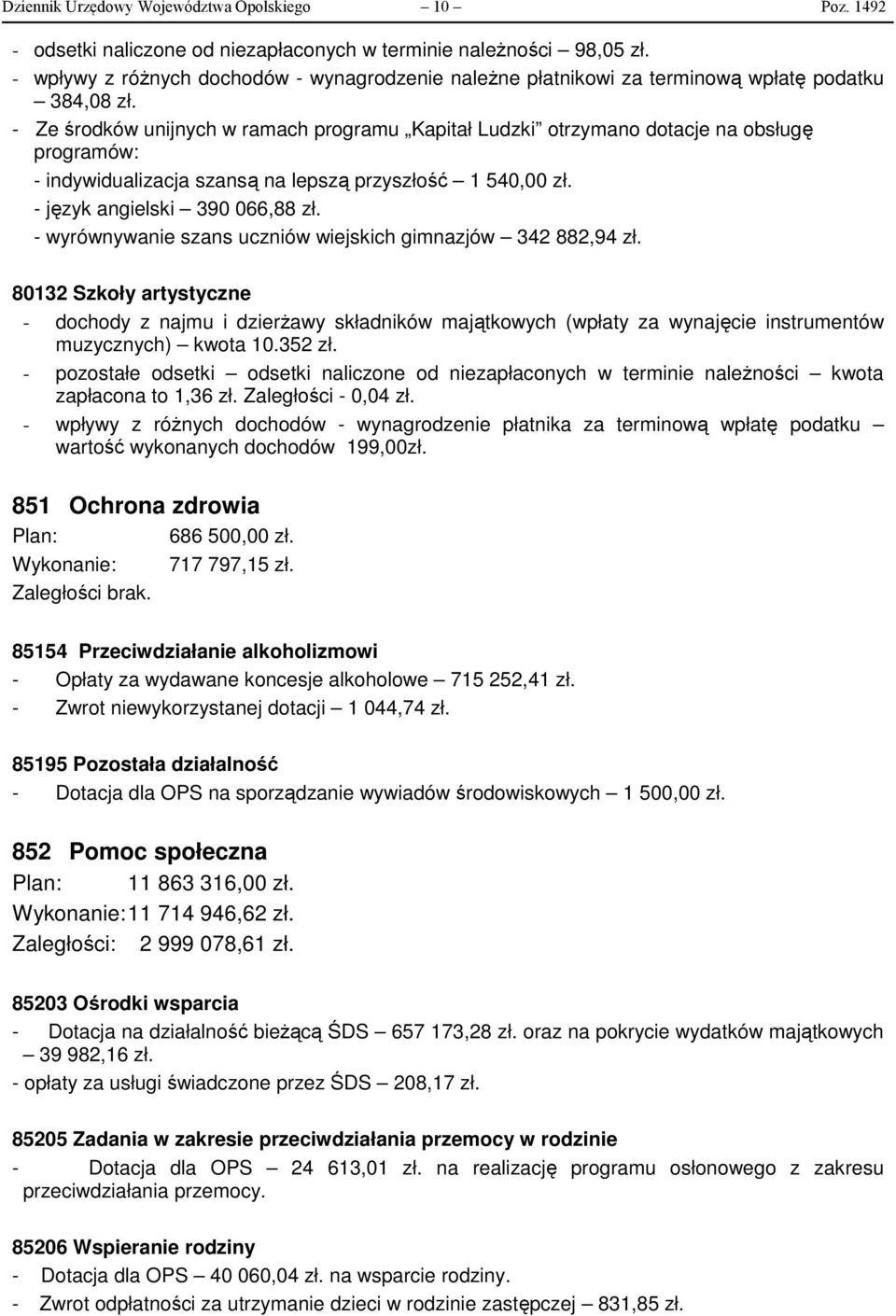 - Ze środków unijnych w ramach programu Kapitał Ludzki otrzymano dotacje na obsługę programów: - indywidualizacja szansą na lepszą przyszłość 1 540,00 zł. - język angielski 390 066,88 zł.