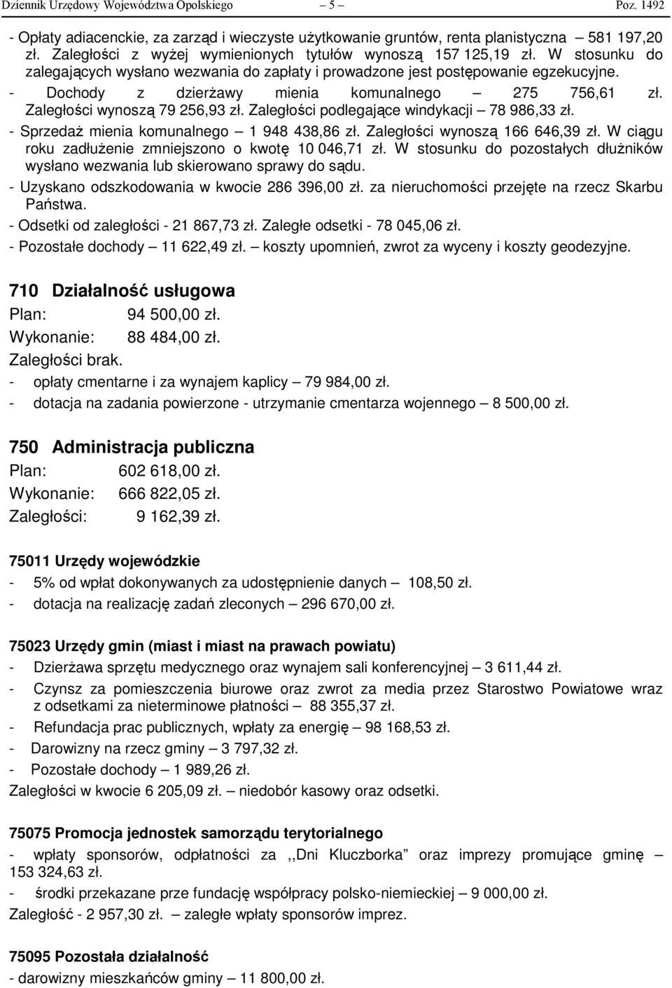 - Dochody z dzierżawy mienia komunalnego 275 756,61 zł. Zaległości wynoszą 79 256,93 zł. Zaległości podlegające windykacji 78 986,33 zł. - Sprzedaż mienia komunalnego 1 948 438,86 zł.