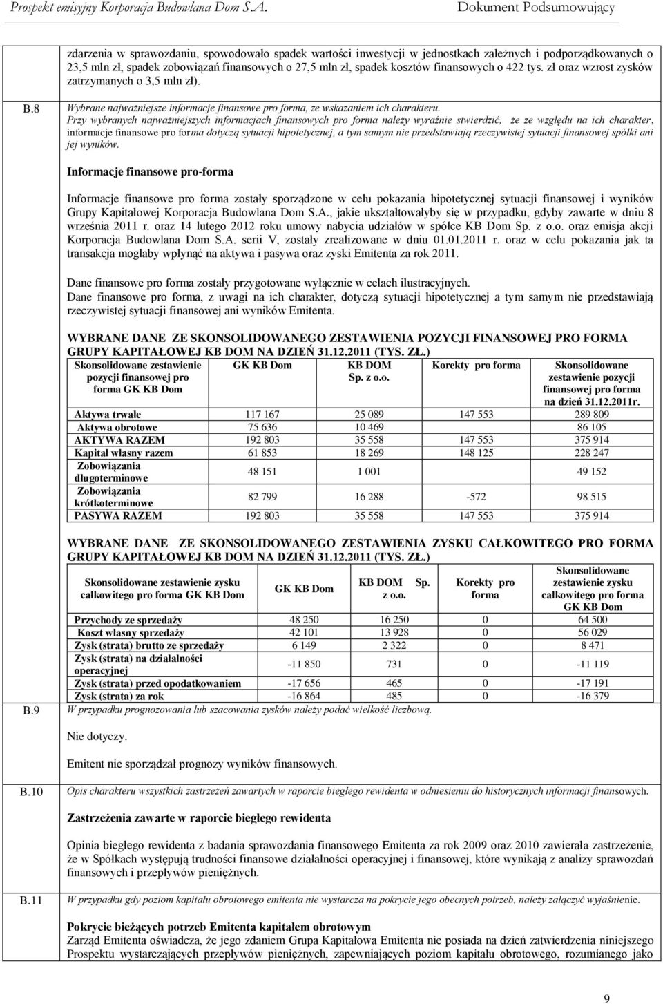 Przy wybranych najważniejszych informacjach finansowych pro forma należy wyraźnie stwierdzić, że ze względu na ich charakter, informacje finansowe pro forma dotyczą sytuacji hipotetycznej, a tym