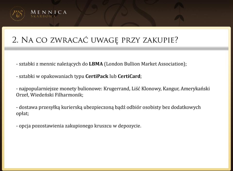 Liść Klonowy, Kangur, Amerykański Orzeł, Wiedeński Filharmonik; - dostawa przesyłką kurierską