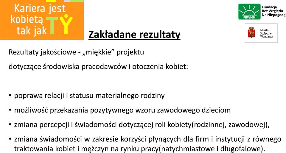 percepcji i świadomości dotyczącej roli kobiety(rodzinnej, zawodowej), zmiana świadomości w zakresie korzyści