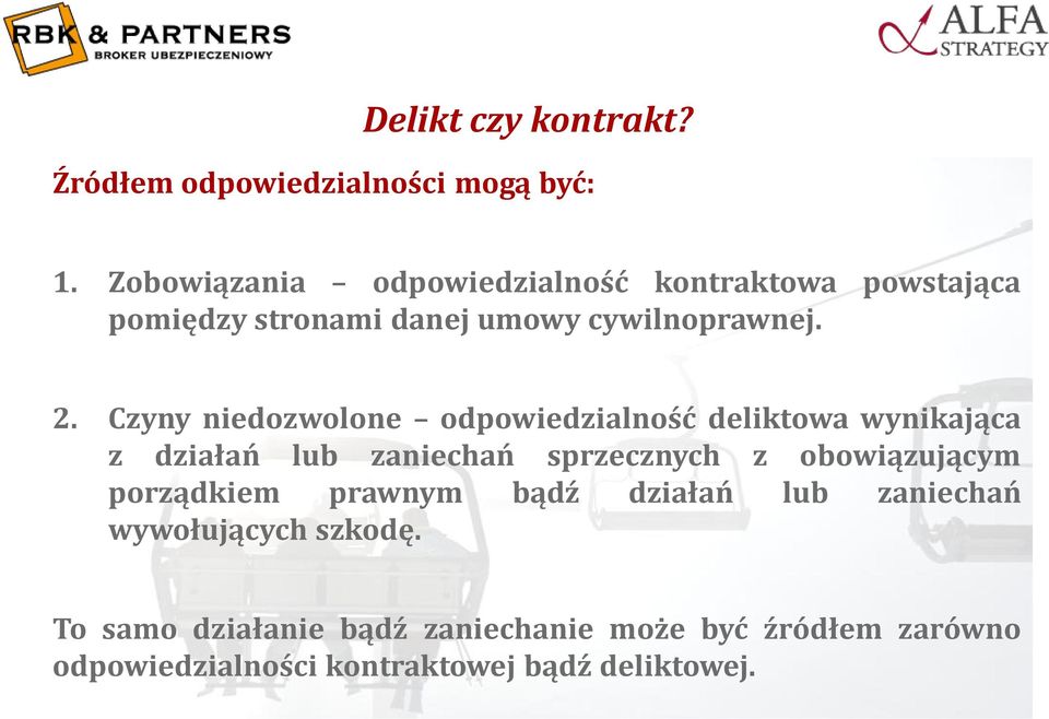 Czyny niedozwolone odpowiedzialność deliktowa wynikająca z działań lub zaniechań sprzecznych z obowiązującym