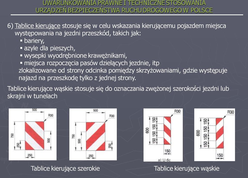 zlokalizowane od strony odcinka pomiędzy skrzyżowaniami, gdzie występuje najazd na przeszkodę tylko z jednej strony.