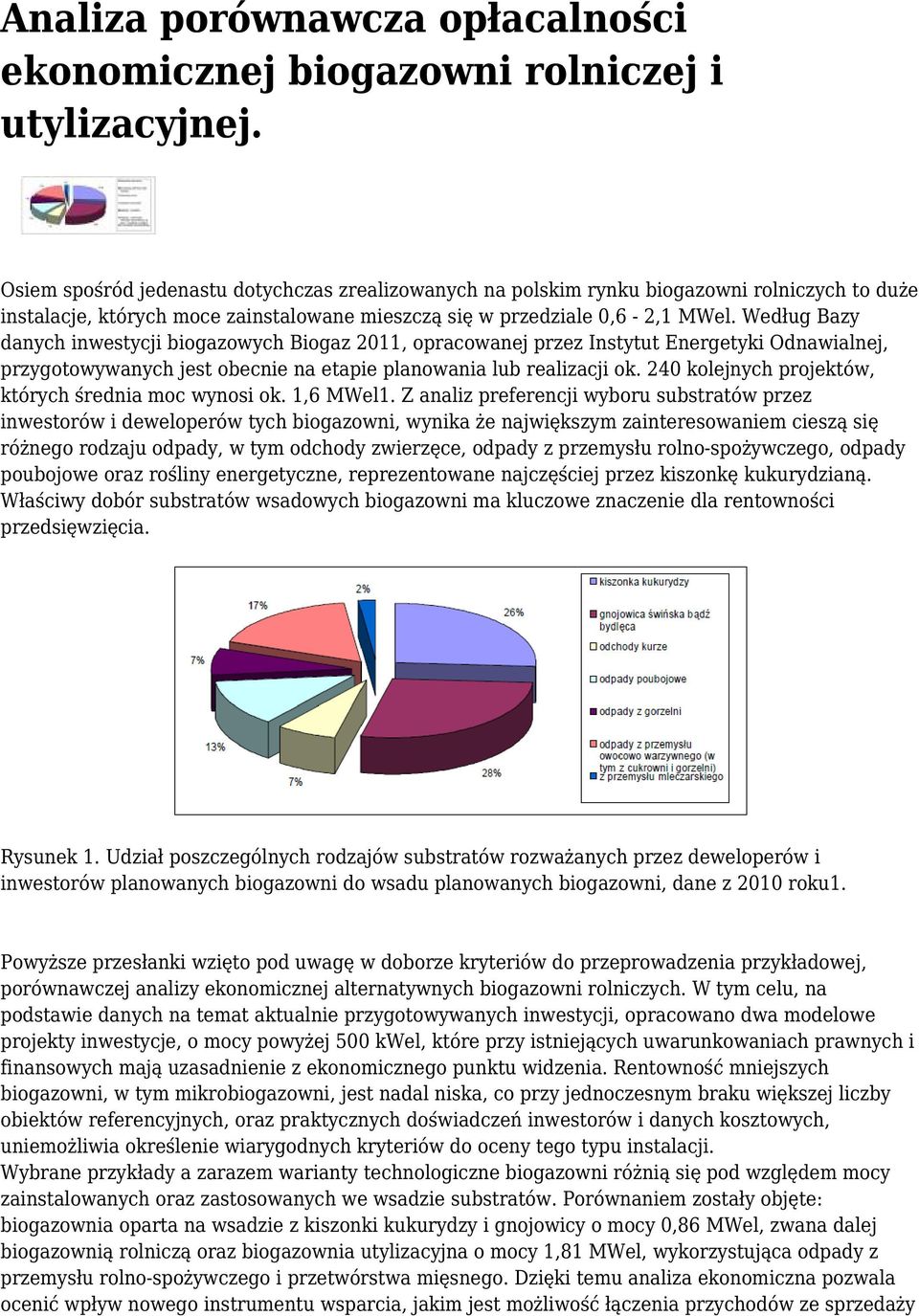 Według Bazy danych inwestycji biogazowych Biogaz 2011, opracowanej przez Instytut Energetyki Odnawialnej, przygotowywanych jest obecnie na etapie planowania lub realizacji ok.