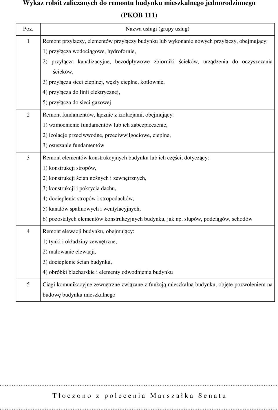 zbiorniki ścieków, urządzenia do oczyszczania ścieków, 3) przyłącza sieci cieplnej, węzły cieplne, kotłownie, 4) przyłącza do linii elektrycznej, 5) przyłącza do sieci gazowej 2 Remont fundamentów,