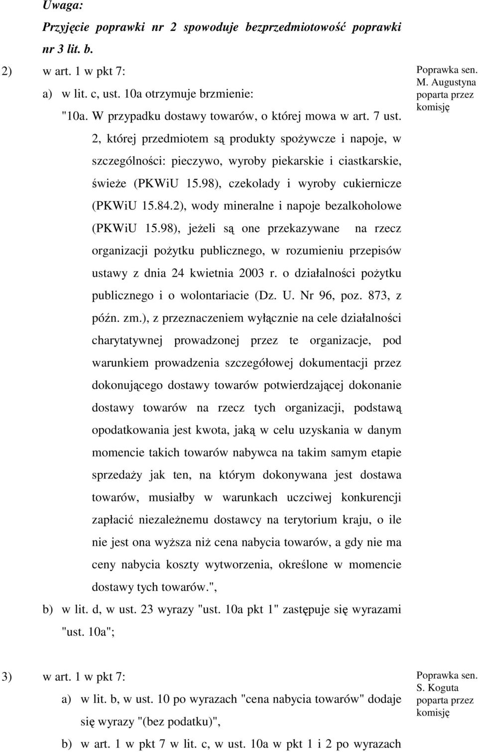 2), wody mineralne i napoje bezalkoholowe (PKWiU 15.98), jeżeli są one przekazywane na rzecz organizacji pożytku publicznego, w rozumieniu przepisów ustawy z dnia 24 kwietnia 2003 r.