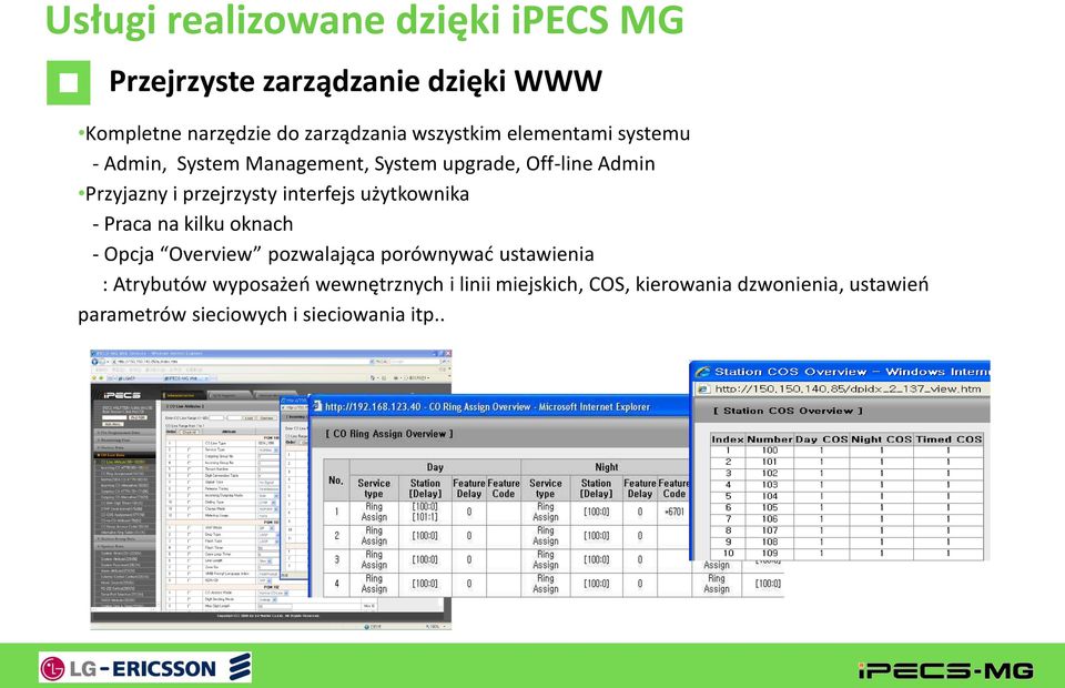 - Praca na kilku oknach - Opcja Overview pozwalająca porównywad ustawienia : Atrybutów wyposażeo