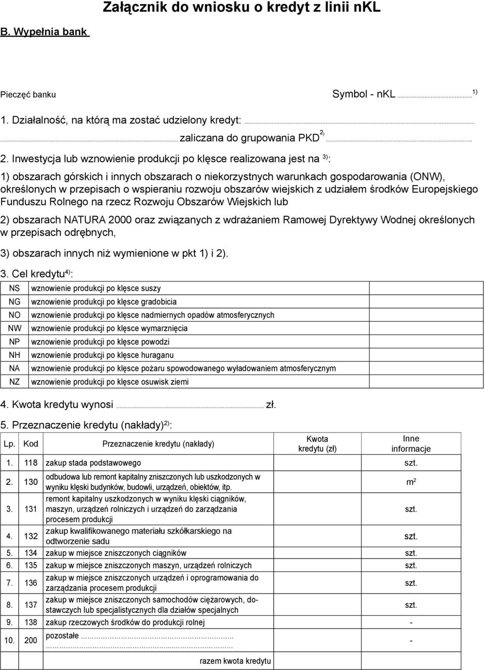 Inwestycja lub wznowienie produkcji po klęsce realizowana jest na 3) : 1) obszarach górskich i innych obszarach o niekorzystnych warunkach gospodarowania (ONW), określonych w przepisach o wspieraniu