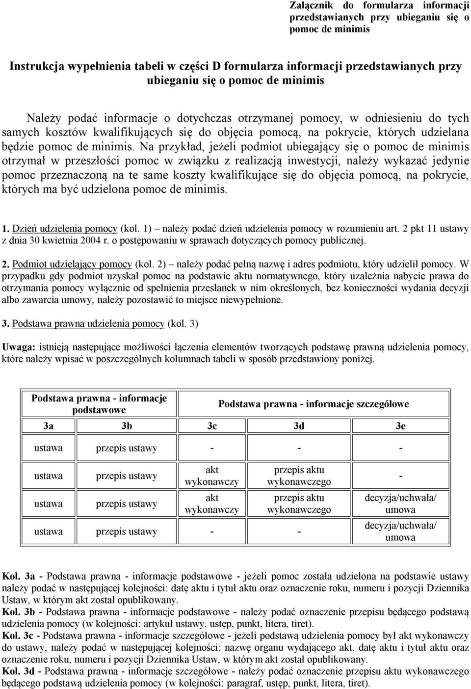 Na przykład, jeżeli podmiot ubiegający się o pomoc de minimis otrzymał w przeszłości pomoc w związku z realizacją inwestycji, należy wykazać jedy pomoc przeznaczoną na te same koszty kwalifikujące