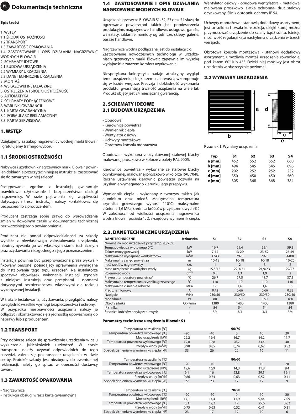 WARUNKI GWARANCJI 8.1. KARTA GWARANCYJNA 8.. FORMULARZ REKLAMACYJNY 8.3. KARTA SERWISOWA 1.