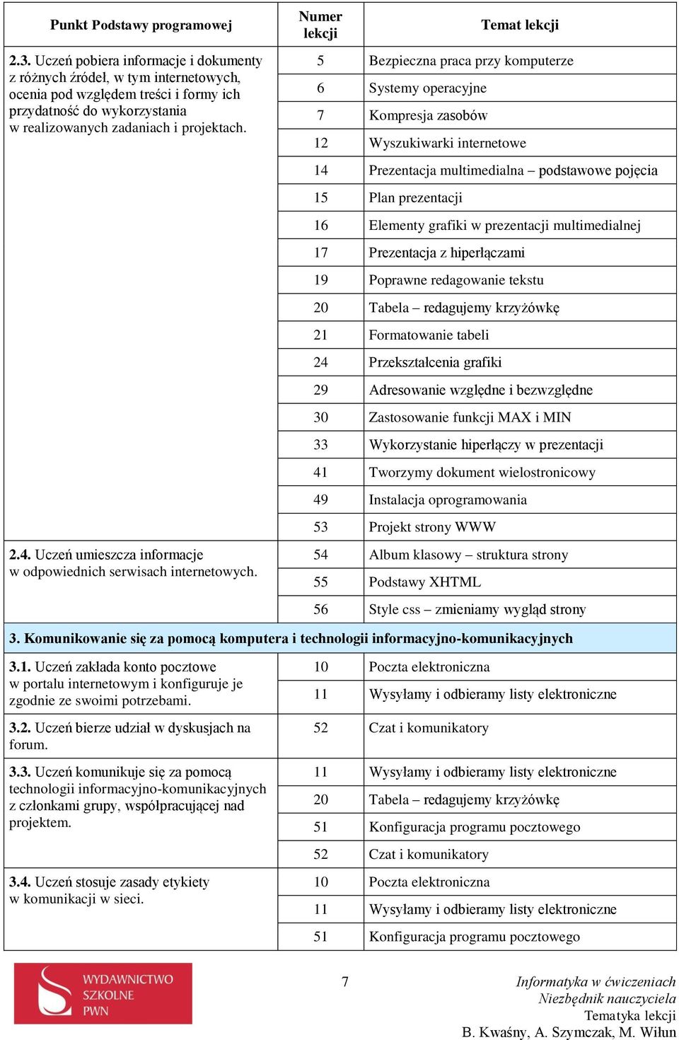 5 Bezpieczna praca przy komputerze 12 Wyszukiwarki internetowe 14 Prezentacja multimedialna podstawowe pojęcia 15 Plan prezentacji 17 Prezentacja z hiperłączami 19 Poprawne redagowanie tekstu 21