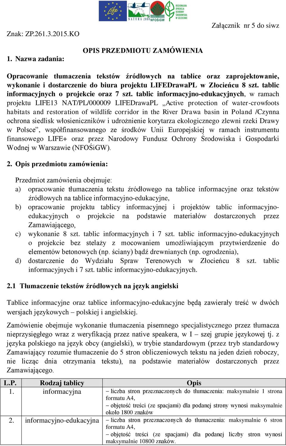 tablic informacyjnych o projekcie oraz 7 szt.
