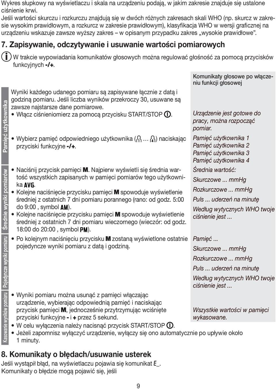 skurcz w zakresie wysokim prawidłowym, a rozkurcz w zakresie prawidłowym), klasyfikacja WHO w wersji graficznej na urządzeniu wskazuje zawsze wyższy zakres w opisanym przypadku zakres wysokie