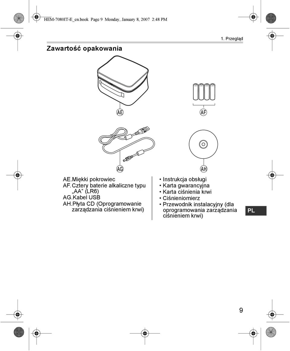Płyta CD (Oprogramowanie zarządzania ciśnieniem krwi) AH Instrukcja obsługi Karta gwarancyjna