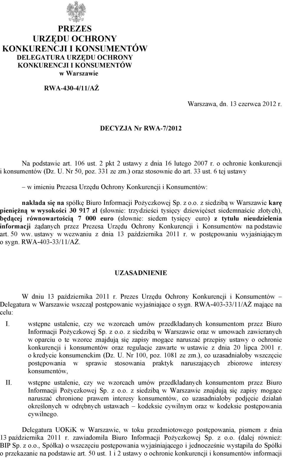 PREZES URZĘDU OCHRONY KONKURENCJI I KONSUMENTÓW DELEGATURA URZĘDU OCHRONY  KONKURENCJI I KONSUMENTÓW w Warszawie - PDF Free Download