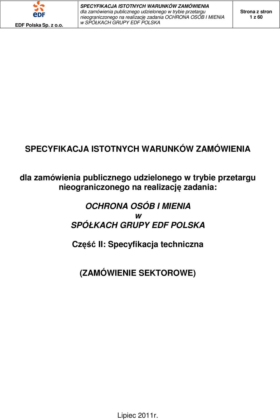 GRUPY EDF POLSKA Część II: Specyfikacja
