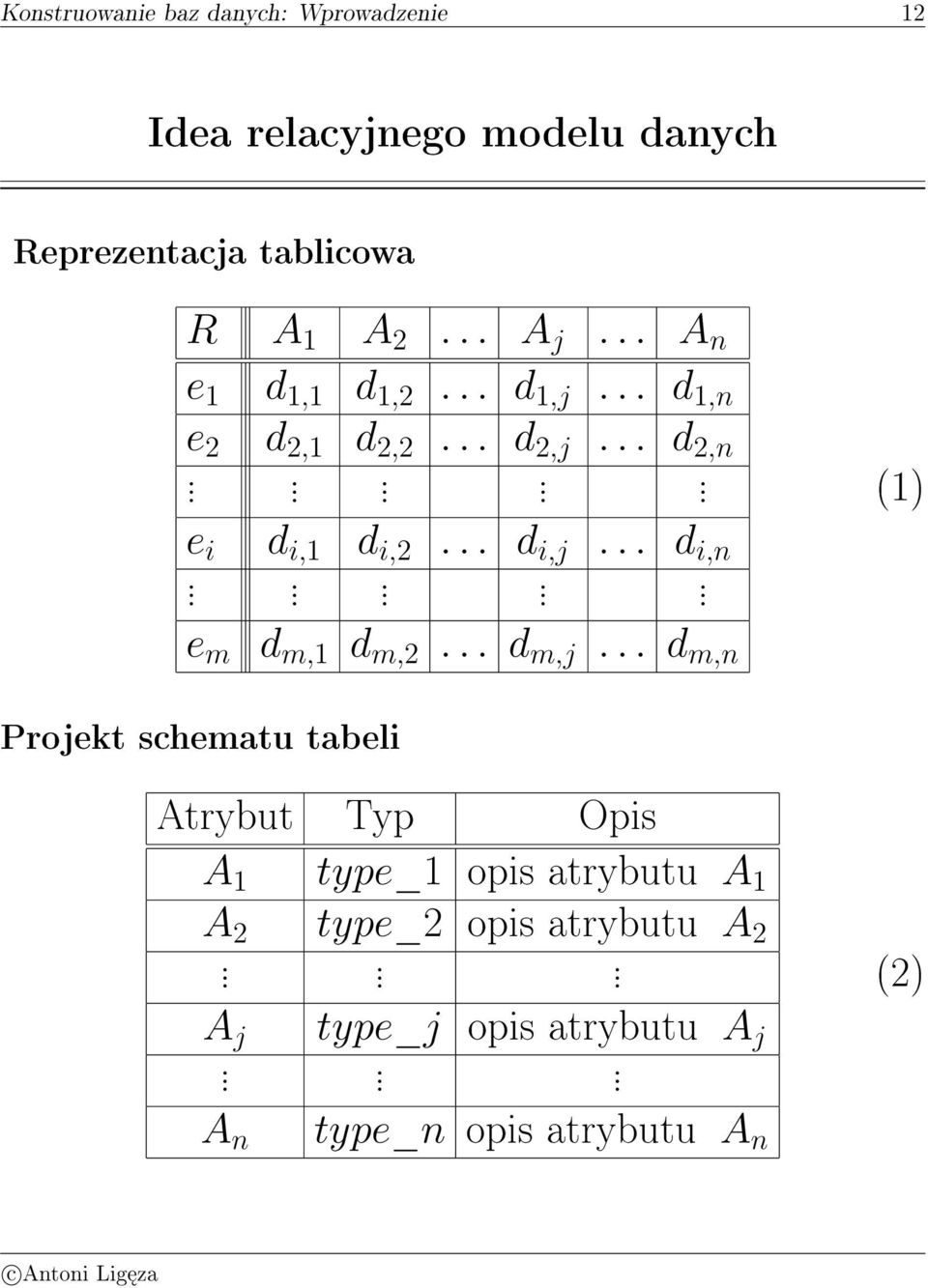 i,j d i,n e m d m,1 d m,2 d m,j d m,n Projekt schematu tabeli Atrybut Typ Opis A 1 type_1 opis
