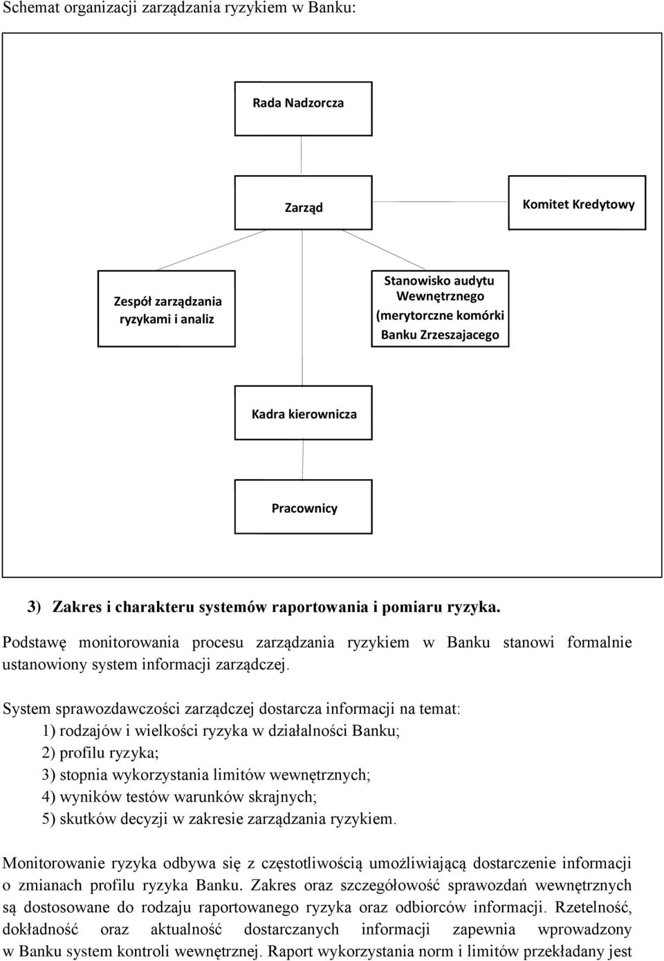 Podstawę monitorowania procesu zarządzania ryzykiem w Banku stanowi formalnie ustanowiony system informacji zarządczej.