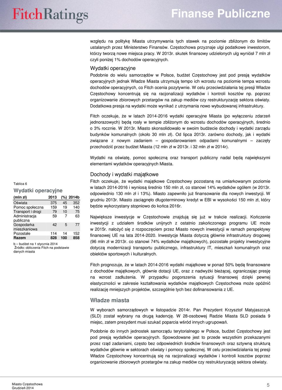 Wydatki operacyjne Podobnie do wielu samorządów w Polsce, budżet Częstochowy jest pod presją wydatków operacyjnych jednak Władze Miasta utrzymują tempo ich wzrostu na poziomie tempa wzrostu dochodów