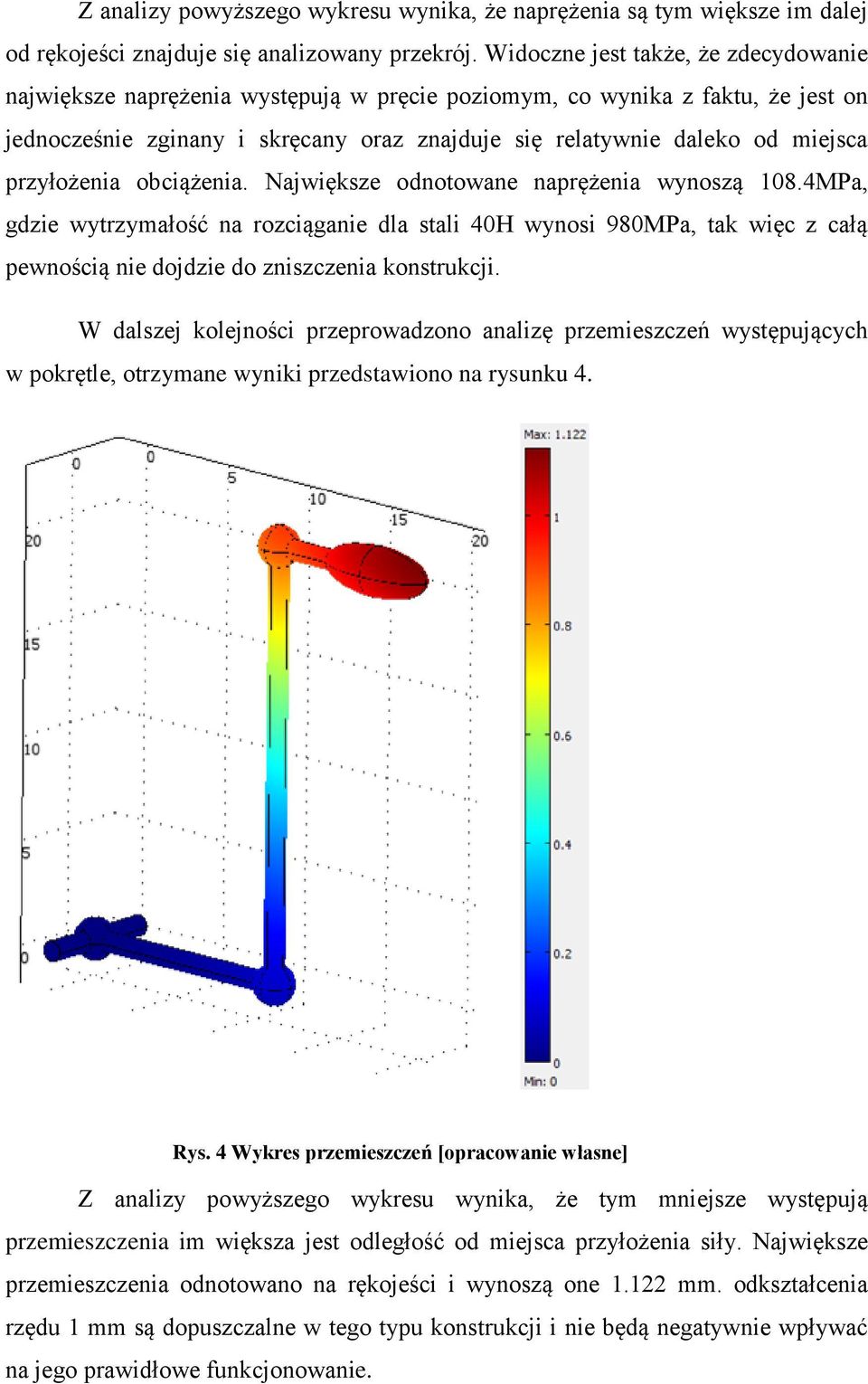 przyłożenia obciążenia. Największe odnotowane naprężenia wynoszą 108.