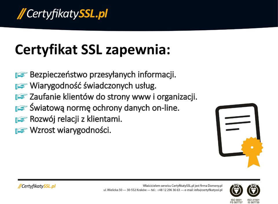 Zaufanie klientów do strony www i organizacji.